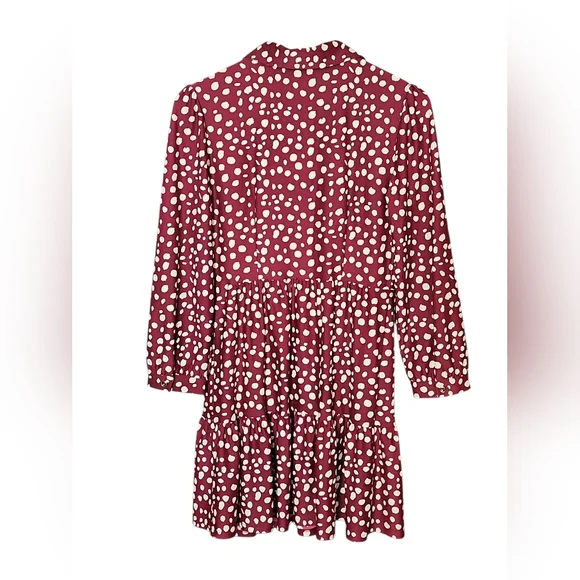 Jude Connally Burgundy Cream Long Sleeve Tiered Mini Dress Sz Small - Picture 3 of 6